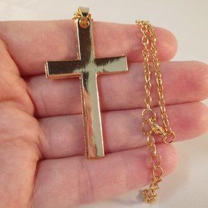 Mens Yellow Gold Plated Smooth Cross Pendant Chain Necklace 20" Party Gift
